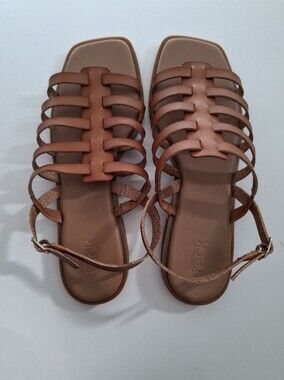 Nordstrom Tan Brown Strappy Basket-Weave Sandals SZ 10